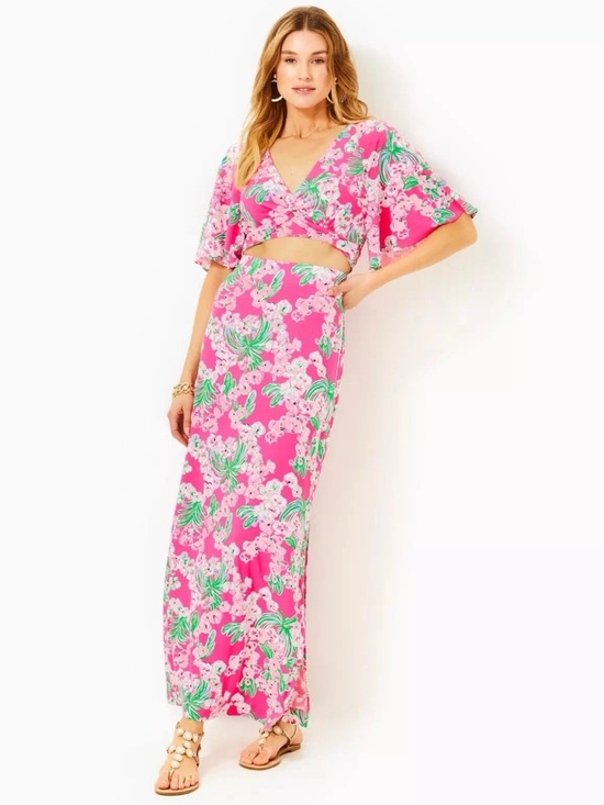 Lilly Pulitzer Dresses & Skirts - Lilly Pulitzer Roxie Pink Worth A Look Floral Minka Maxi Skirt Set Size Medium